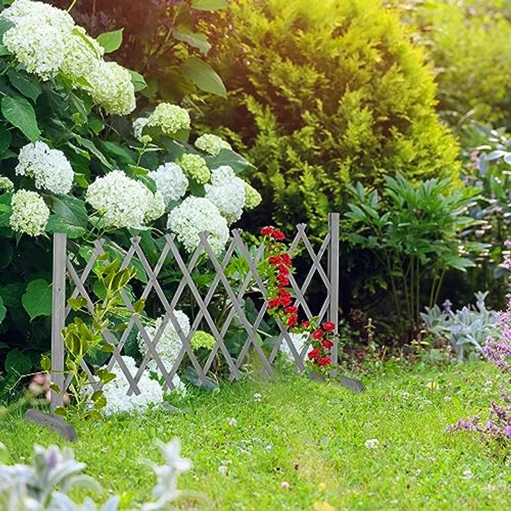 Relaxdays Rankgitter Holz, ausziehbar bis 185 cm, Rankhilfe Kletterpflanzen, Scherengitter freistehend, Garten, grau – Bild 2