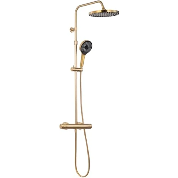 SCHÖNER WOHNEN-Kollektion Duschsystem GLAIA, Duscharmatur Komplettset mit Thermostat, Höhe 118,5 cm, mattgold, Regendusche mit Cool Sense-Technologie – Bild 1
