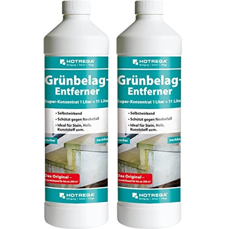 2 St. HOTREGA Grünbelagentferner Super Konzentrat 1L - Säure- und chlorfreie Rezeptur – Bild 1
