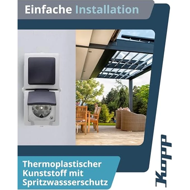 Kopp Abdeckrahmen 107856005, Aufputz-Feuchtraum Schutzkontakt-Steckdose mit Klappdeckel, grau, IP44, 16A – Bild 6