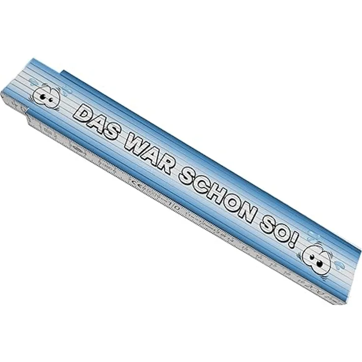 speecheese Meterstab aus Holz mit lustigem Spruch "Das war schon so!", blauer Hintergrund, 24x3,5 cm, 10 Gelenke