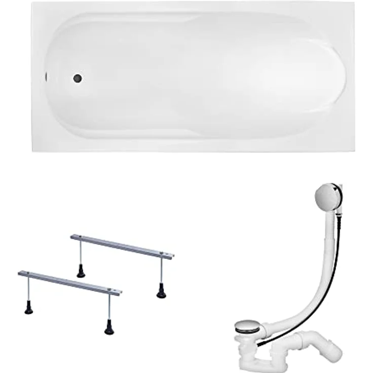 KOLMAN Badewanne BONA Rechteck 190x80, 3in1 Komplettset mit automatischem Ablauf, robustem Acryl in reinweiß – Bild 1