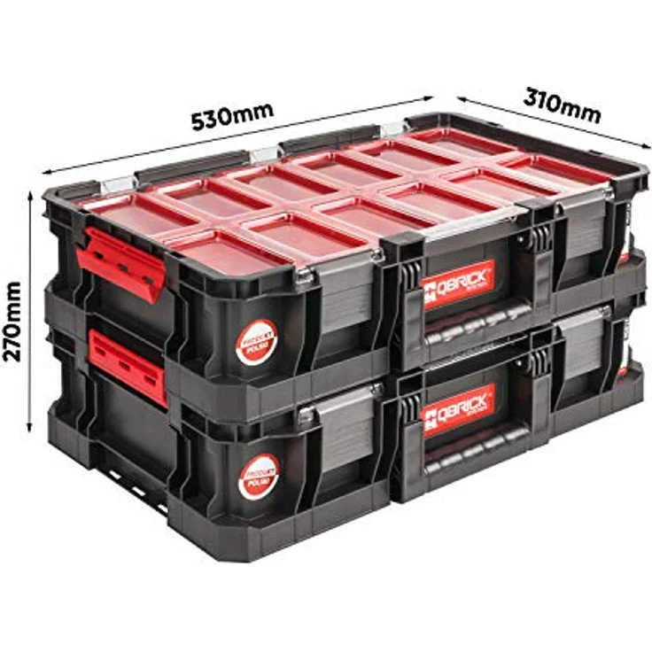 PAFEN Qbrick System TWO Organizer x2, Werkzeug Boxen mit 14,3l Fassungsvermögen, inkl. 9 Behältern, klappbarem Griff, 530 x 307 x 125mm – Bild 2