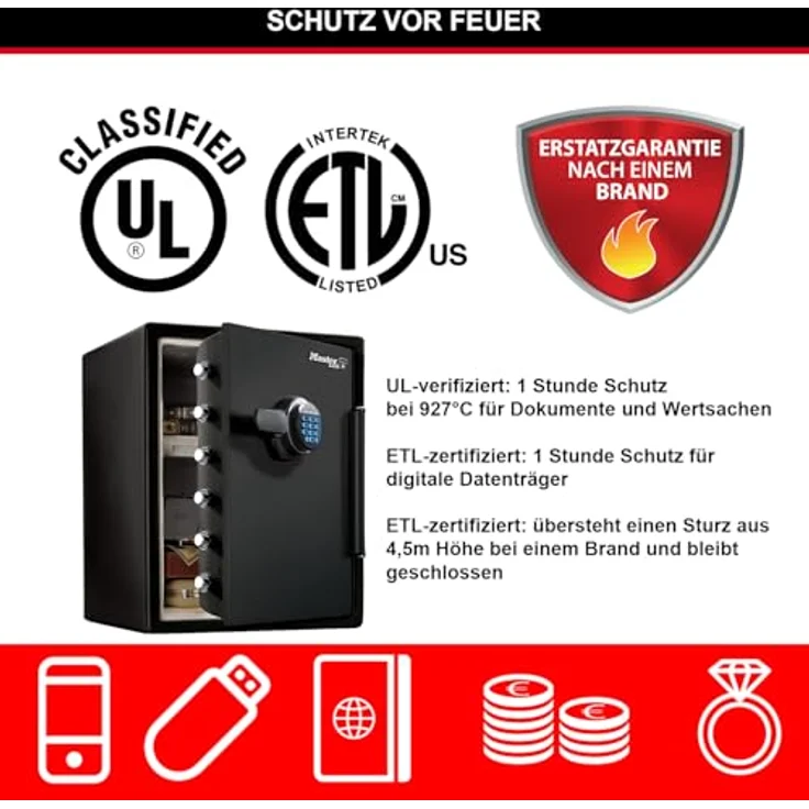 MASTER LOCK Tresor [Feuer- und Wasserfest] [56,5 L] [elektronische Kombination] LFW205FYC Für Ausweise, A4-Dokumente, Laptop – Bild 3