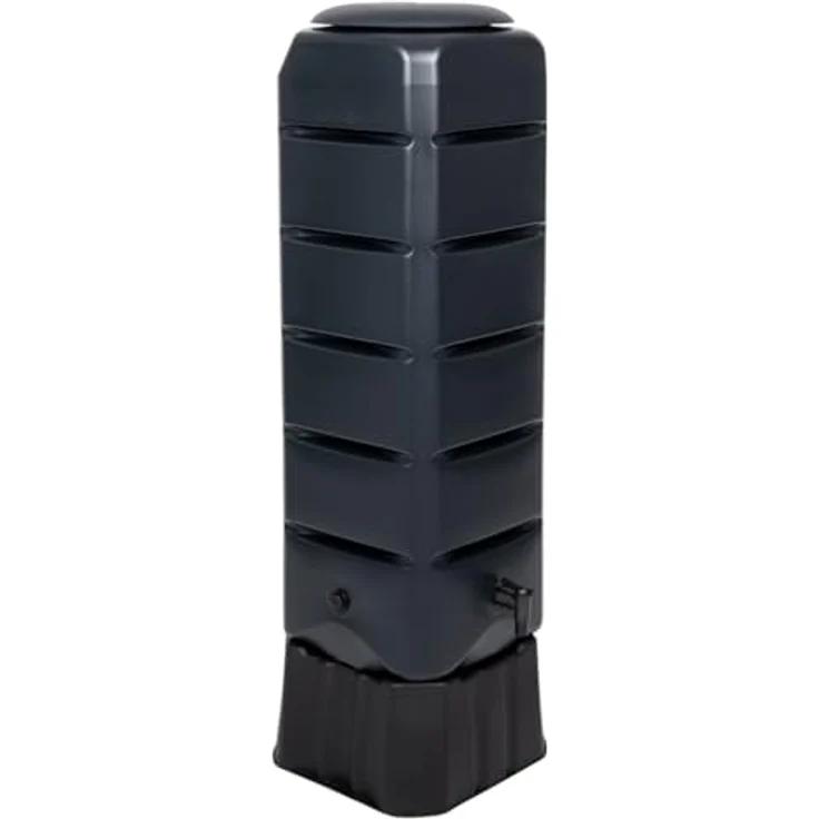 Kreher 120 Liter Kompakte Regentonne, Wassertank inkl. Wasserhahn, Stand, Deckel - Schwarz - Umweltfreundlich & kosteneffizient, schlankes Design, robustes Material – Bild 1