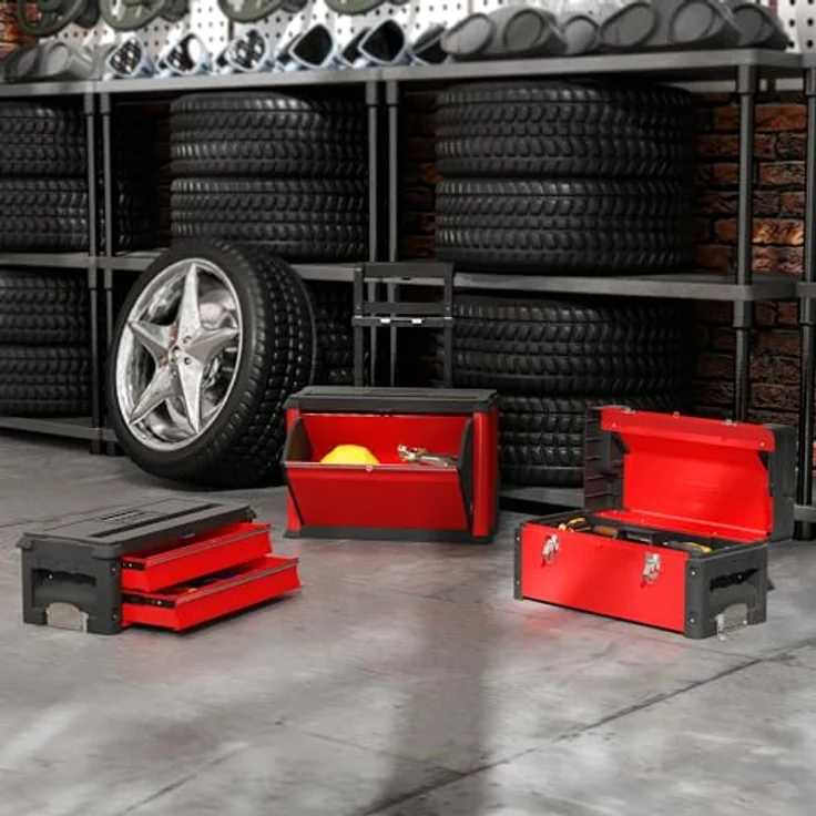 HOMCOM Werkzeugwagen, 3-teilig mit Koffer und teleskopischem Griff, modular, max. Traglast 45 kg, Rot – Bild 9