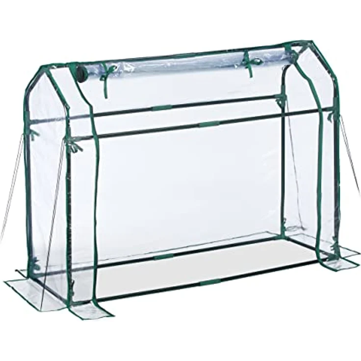 Relaxdays Foliengewächshaus, PVC-Folie, aufrollbare Tür, HxBxT: 92 x 124 x 42 cm, Frühbeet mit Stecksystem, transparent – Bild 1