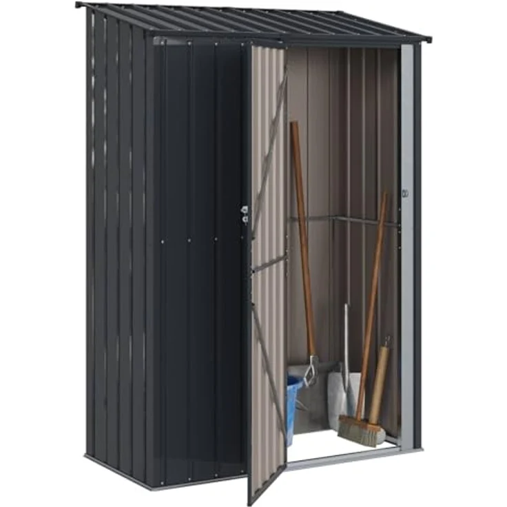 vidaXL Gartenhütte Anthrazit 140,5 x 74 x 200 cm, wetterfester Metall-Speicher mit viel Platz für Gartenwerkzeuge und Zubehör – Bild 1