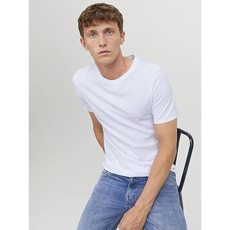 Jack & Jones Herren Basic Shirt, bequem geschnitten, 2er Pack, Weiß, Größe M – Bild 8