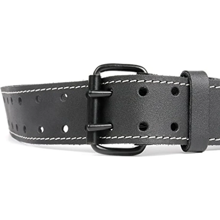kwb 908830 Leder-Gürtel aus robustem Rinds-Leder, Doppelsteg-schnalle, in Schwarz, 115 cm, mit weißer Naht, für Werkzeug-Taschen, Jeans u. v. m. – Bild 3