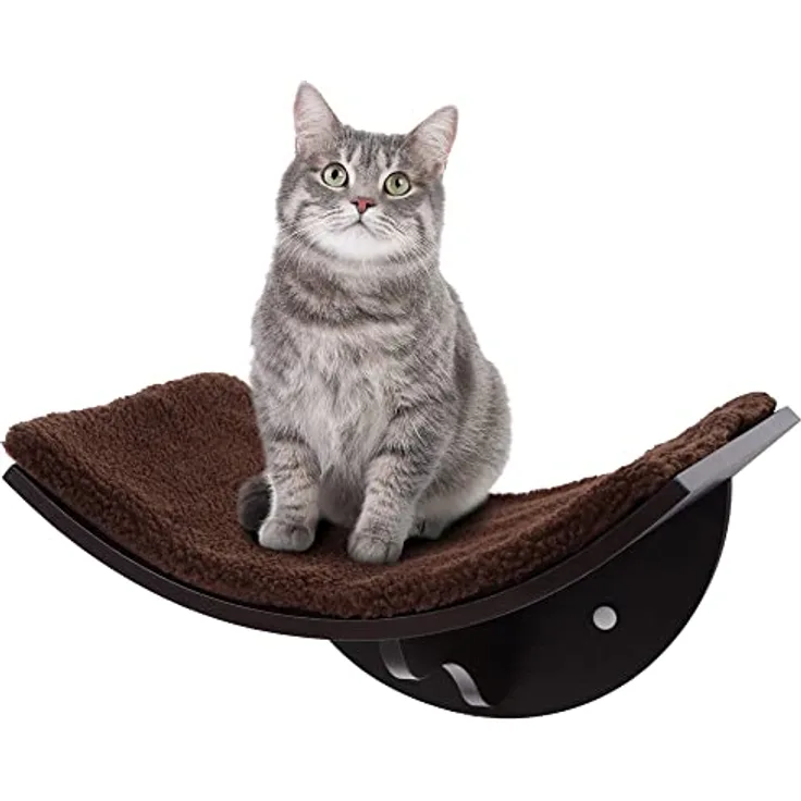 Pawhut Katzenliege Katzen Wandliege Katzenbett Katzenregal Wandmontage Plüschauflage MDF Braun 41 x 28 x 21 cm