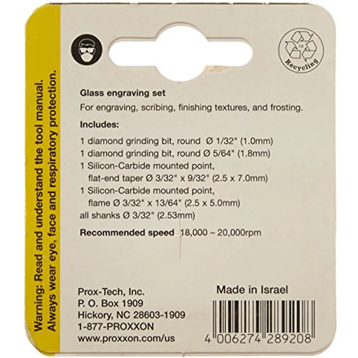 PROXXON INDUSTRIAL Bohrer- und Bitset 28920, 2 Schleifstifte aus Silicium-Karbid und 2 Diamantschleifstifte für Glasgravur, Ø 2,35 mm – Bild 2
