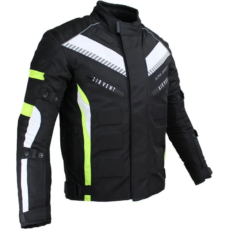 Alpha Speeds Motorradjacke Herren Motorrad Biker Textil Jacke Wasserdicht mit Protektoren (Belüftungssysteme), All Season, SLIM Fluoreszent Grün