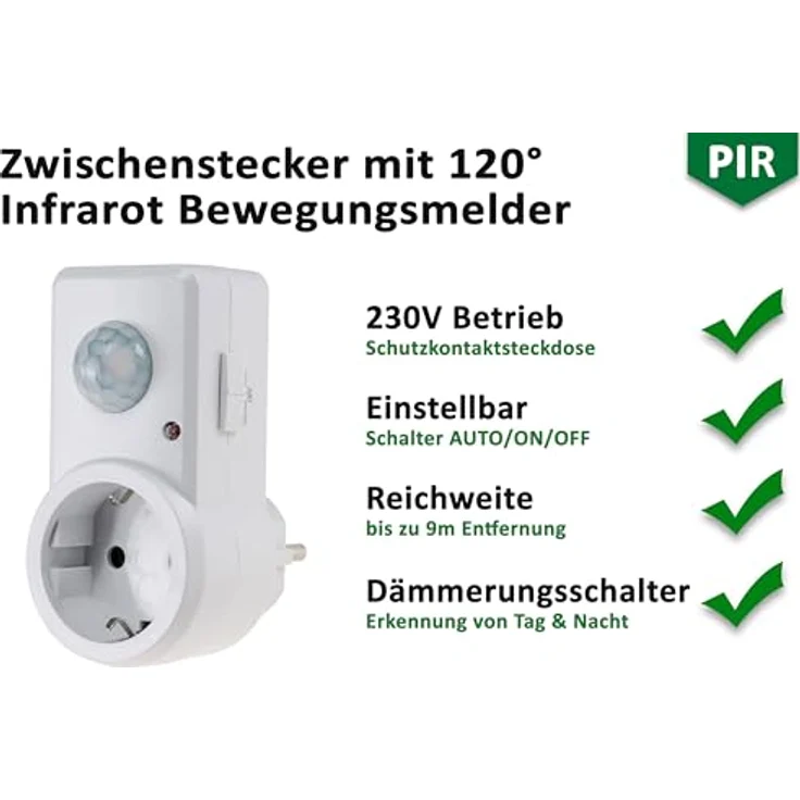 Chilitec Zwischenstecker mit Bewegungsmelder 230V Steckdose weiß – Bild 3