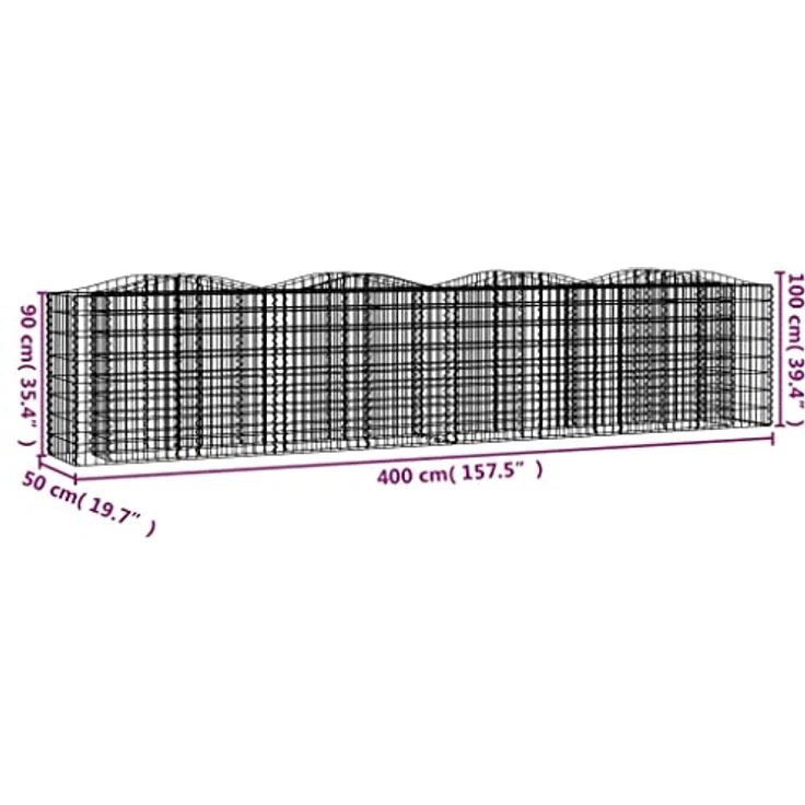 vidaXL Gabionen-Hochbeet mit Hochbogen, Silber, verzinktes Eisen, 400 x 50 x 90/100 cm, 3,5 mm Drahtdurchmesser – Bild 6