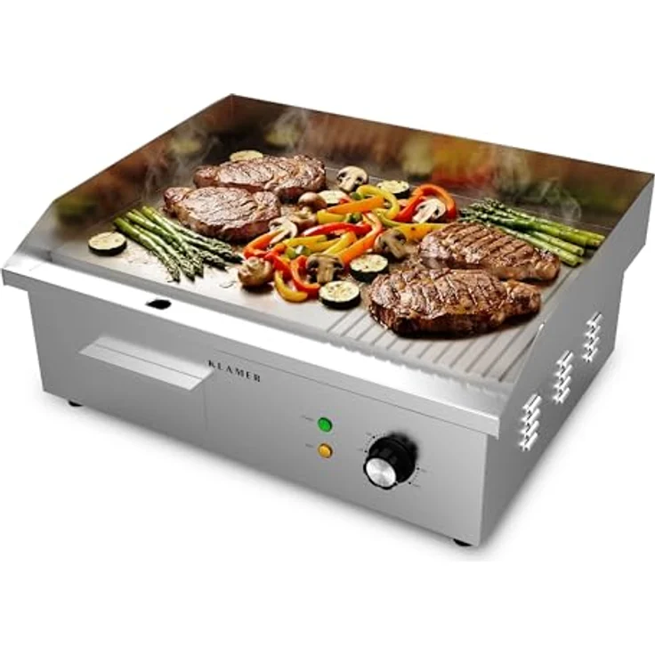 KLAMER Elektrogrill Edelstahl 3000W, XL Grillplatte 54,5x38,5 cm, präzise Temperaturkontrolle bis 300°C, kompakter Tischgrill – Bild 1
