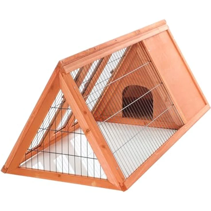 Wiltec Hasenstall in Dreiecksform, 118 x 50 x 45 cm, Kaninchenstall aus Fichtenholz, Außengehege mit Türen, Platzsparendes Design, Einfache Reinigung, Sicherer Rückzugsort – Bild 4