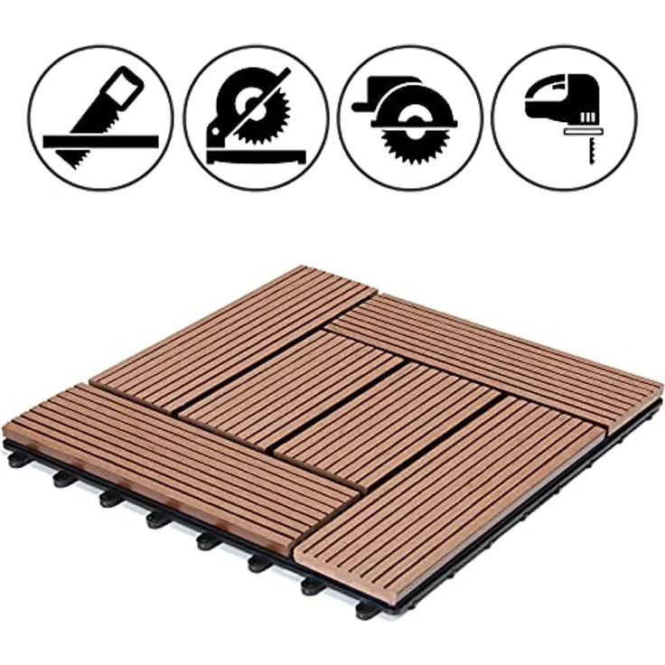 WPC Fliesen 1m²-4m² Terrassenfliesen Set Holzfliesen 30x30cm Balkon Pool Garten 11x Mosaik terrakotta 4250525376654 – Bild 4