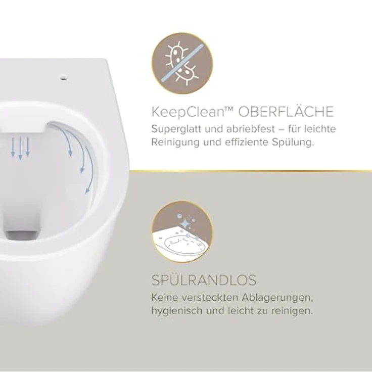 Lenz Spülrandloses Wand-WC JENO oval – Hygienisch, geruchsarm, KeepClean-Oberfläche, einfache Montage, Tiefspüler, Weiß, 41030061 – Bild 5