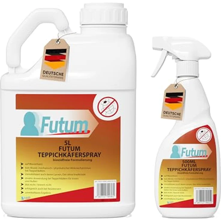FUTUM Biozidfreies Teppichkäfer-Mittel 5 Liter + 500ml - mechanische Wirkung gegen Teppichkäfer Zuhause - Effektives Mittel bei Käfer Problemen im Haus – Bild 1