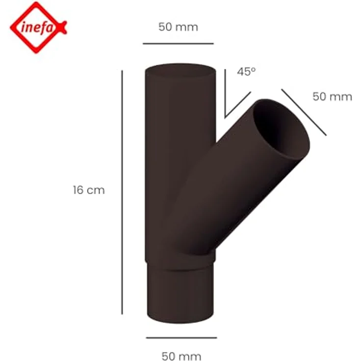 INEFA Abzweiger Fallrohr PVC 45 Grad DN 50/50, Dunkelbraun, witterungs- und UV-beständig, Made in Germany – Bild 2