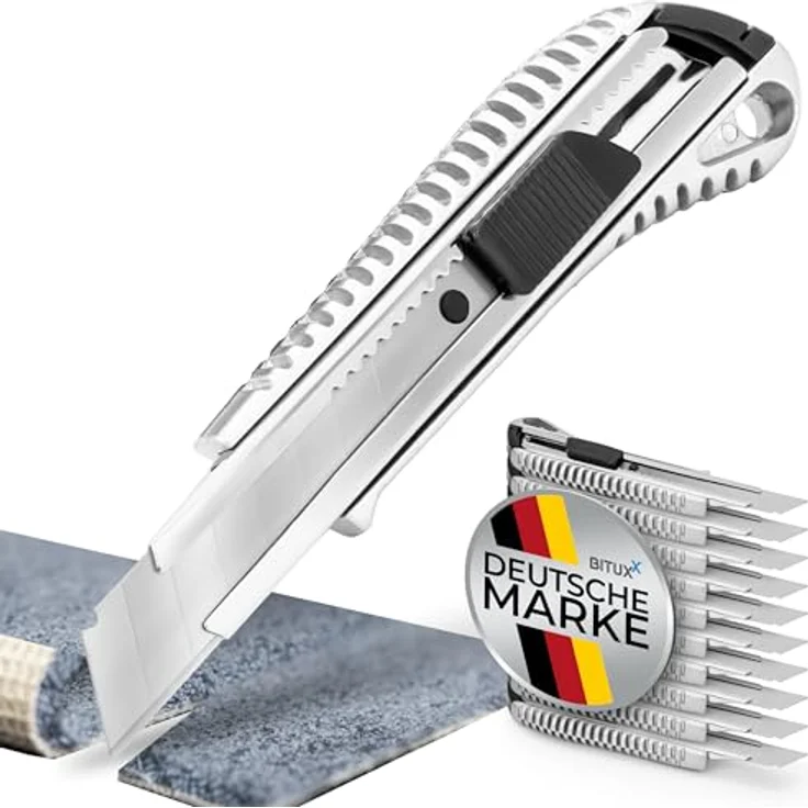 MS-Point Cuttermesser 18mm, Aluminium Teppich-/Kartonmesser inklusive 5 Abbrechklingen, 7 Segmente – Bild 1