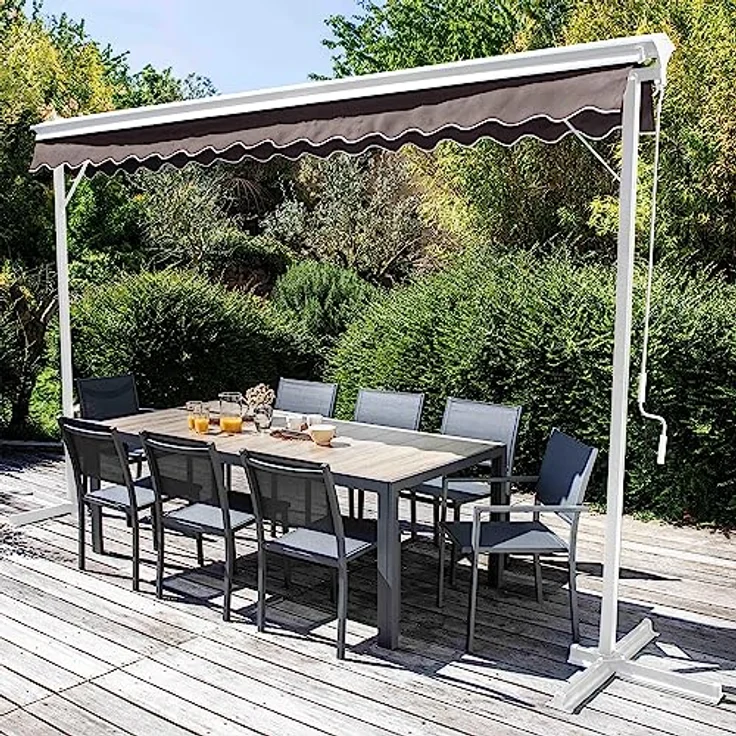Oviala Doppelmarkise mit Kassette, 3 x 4 m, Aluminium, Taupe, mobile Markise mit einfacher Handkurbel und robustem Aluminiumgestell – Bild 3