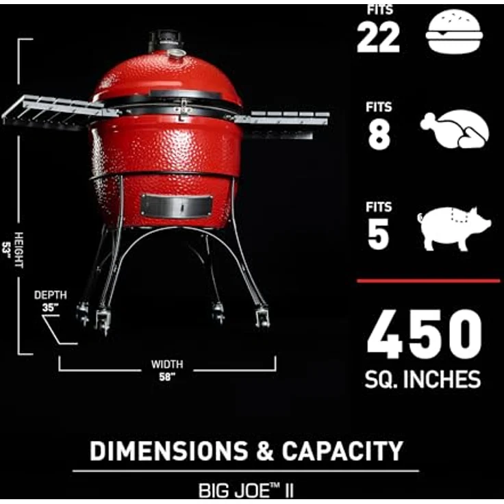 KamadoJoe Big Joe II Holzkohlen Holzkohlegrill, Rot, Ø 61 cm – Bild 4