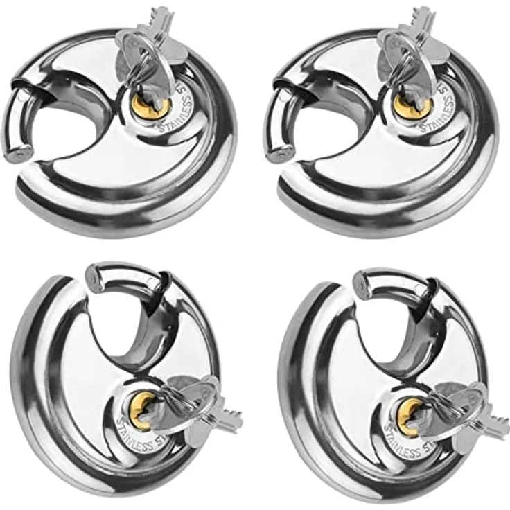 4er Set Rundschloss 70mm | Sicherheitsschloss mit 2x Schlüssel | 9mm Vorhängeschloss wetterfest - Edelstahl | Auto Anhänger Kastenschloss | Hängeschloss für Außenbereich - Preisvergleich