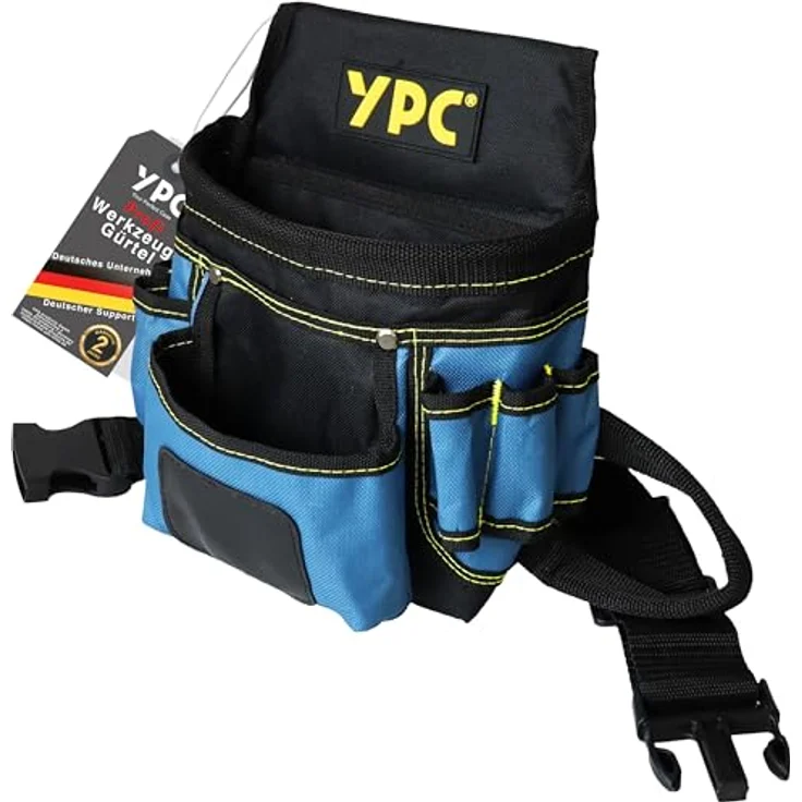 YPC Presto Werkzeug Gürteltasche XL – Wasserfeste Werkzeugtasche mit Hammerschlaufe, 12 Taschen, reißfester Nylongürtel, Blau-Schwarz, 27x21x13cm, 5 kg Tragkraft – Bild 1