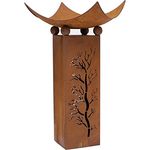 Dekoleidenschaft Metall Deko Säule + Feuerschale, 75cm hoch, in Rost Optik, Garten Lagerfeuer Feuerstelle