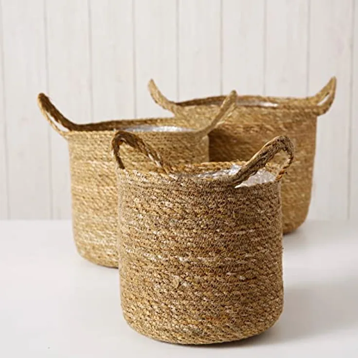 BOLTZE GRUPPE GmbH Übertopf Boltze Pflanzkorb Dawid, 3-teiliges Set aus Natur-Seegras, rund, Höhe 23/26/27 cm, Durchmesser 19/22/25 cm