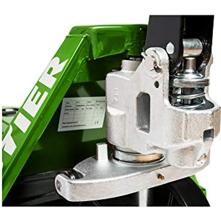STIER Gabelhubwagen, Handhubwagen mit Tragkraft 2500 kg, Gabellänge 1150 mm, grün, wartungsfrei, Nylon-Rollen, Lenkeinschlag 210° – Bild 2