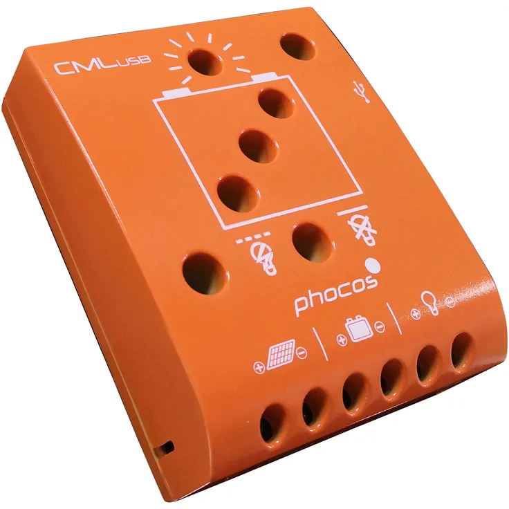 Phocos Solarladeregler Phocos CML-USB-20, Ladetechnologie mit integriertem USB-Ladeausgang und Niederspannungsabschaltung, schwarz