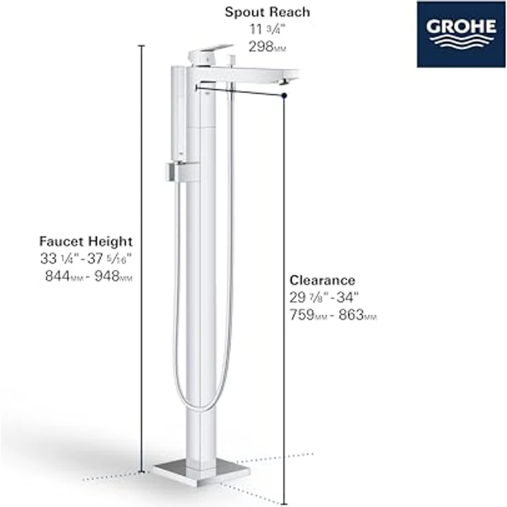 GROHE Eurocube Einhand-Wannenarmatur, Bodenmontage mit Temperaturbegrenzer, Chrom, 23672001 – Bild 3