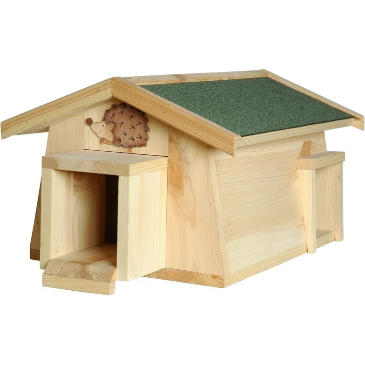 dobar Igelhaus "Mecki", wetterfestes Igelfutterhaus und Igelschlafhaus mit 2 Eingängen und Labyrinthschutz, Kieferngrün