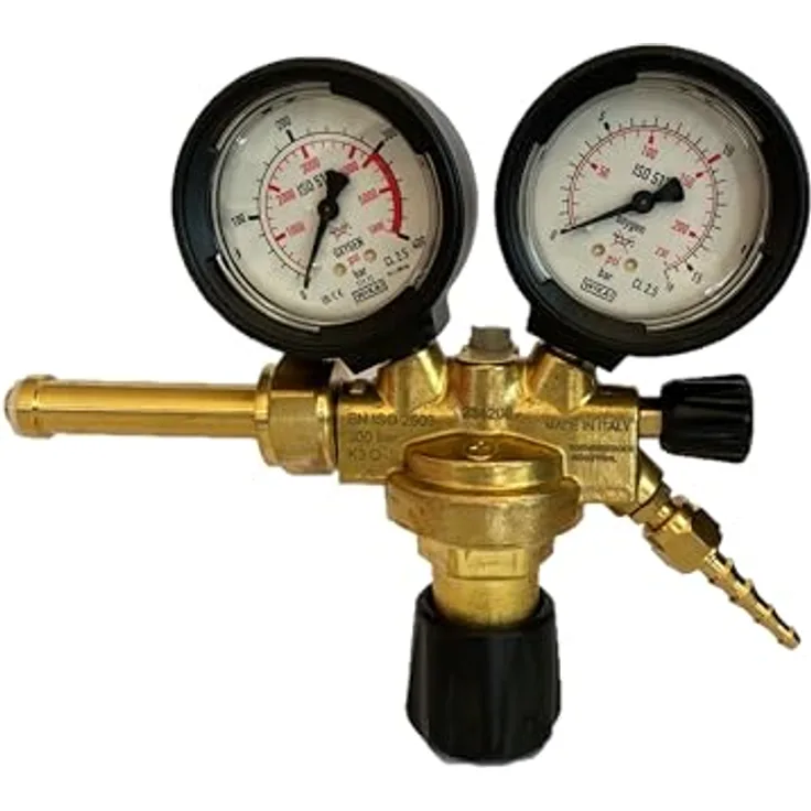 ROTHENBERGER Industrial Sauerstoff Druckminderer 35634, inkl. Flammenrückschlagventil und 2 Manometern für Sauerstoff Mehrwegflaschen bis 200 bar