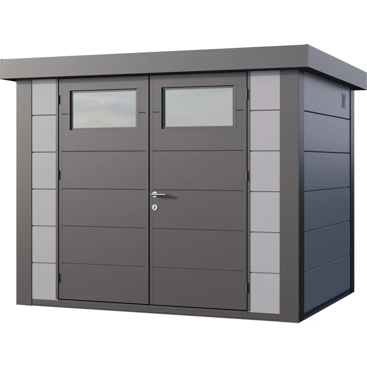 Telluria Metallgerätehaus Classico 2721, Doppeltür, lichtgrau, patentiertes Metallbausystem für einfachen Aufbau und hohe Belastbarkeit