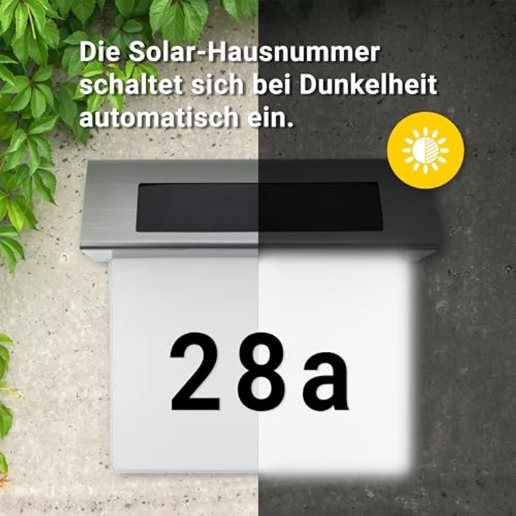 MeLiTec Solar-Hausnummer SH01, moderne LED-beleuchtete Hausnummer, wasserdicht, aus Edelstahl, kabellos mit Ziffern- & Buchstabenset – Bild 5