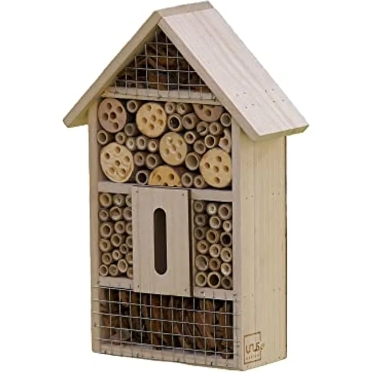 UNUS Garden Insektenhotel aus Holz, Insektenhaus Nisthilfe für Hummeln, Wildbienen, Marienkäfer, Schmetterlinge, Florfliegen und weiteren Insekten