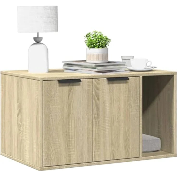vidaXL Katzenklo Schrank, Katzenschrank Katzentoilette Beistelltisch, Sonoma Eiche Holzwerkstoff, Verstecktes Design – Bild 2