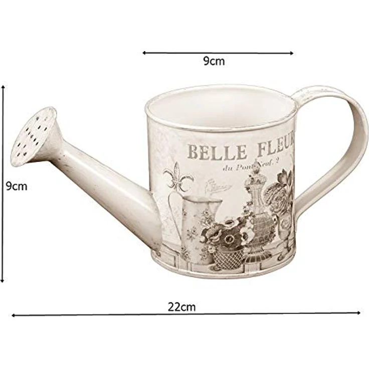Ambiente Haus Gießkanne Fleur, kleine Gießkanne aus Metall im antiken Creme mit Goldpinseleffekt, 0,5 L – Bild 4