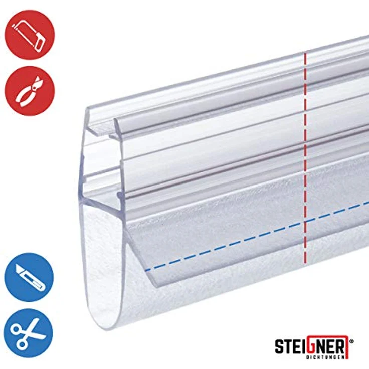 STEIGNER Duschdichtung UK17, 30 cm für Glasstärken 5/6/7/8 mm, transparente PVC Ersatzdichtung für Duschtüren – Bild 4