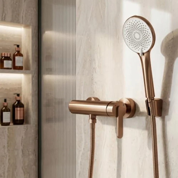 wohnwerk.idee Duschsystem Badewannenarmatur Ontario Side mit Handbrause, Messing, Chrom Kupfer, Gold Matt, Schwarz Matt, Titan – Bild 3