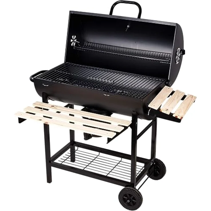 SunJas Grillwagen Holzkohlegrill, BBQ Grill Holzkohle mit Rädern, Anthrazit Standgrill, Grillkamin inkl. integriertes Thermometer und Lüftungsschieber, Gartengrill, Grillfläche: 70X38.5 cm – Bild 1