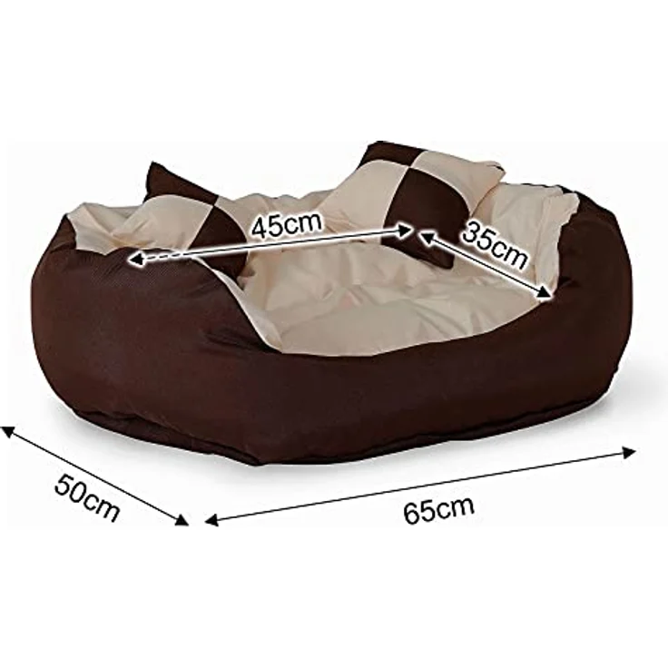 lionto Tierkissen 4-in-1 Hundebett aus Oxfordgewebe, braun/beige, 65 cm x 50 cm - Wendekissen, inkl. 2 kleine Spielkissen – Bild 6
