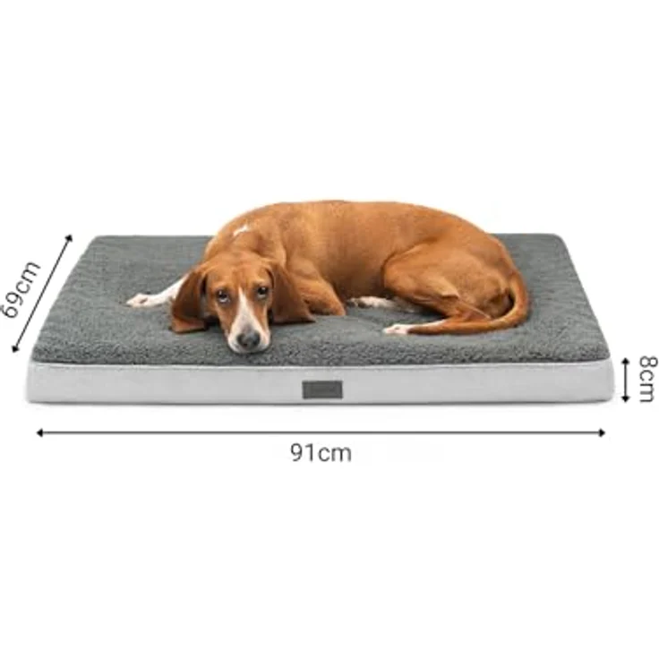 lionto Hundebett orthopädisch, 91x69x8 cm, robuster Plüschbezug, abnehmbar & waschbar, wasserabweisend, für kleine & große Hunde + Katzen, grau – Bild 5
