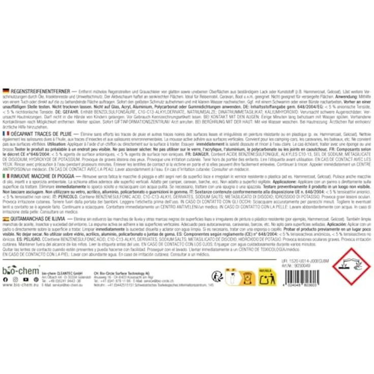 bio-chem Regenstreifenentferner 500ML + Waschhandschuh – Tiefenwirksames Haftgel gegen Regenstreifen & Öl für Auto, Caravan und Boot – Bild 9