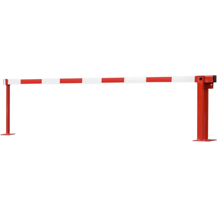 Moravia COMPACT Sperrschranke mit Gasdruckfeder und Auflagepfosten, rot pulverbeschichtet, zum Aufdübeln mit automatischem Einrastverschluss