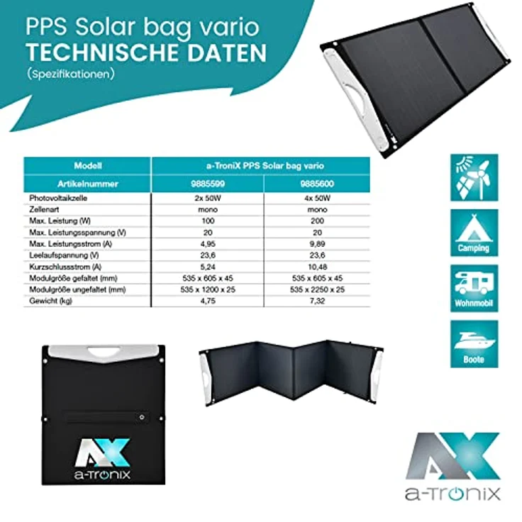 a-TroniX PPS Solar Bag Vario 200W faltbares Solarpanel mit USB Anschluss – Bild 5